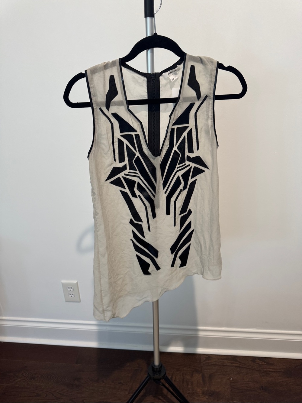 Helmut Lang Cream Sleeveless Camisole with Black Geometric Motif